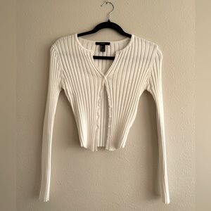 White ribbed button up cardigan - Forever21